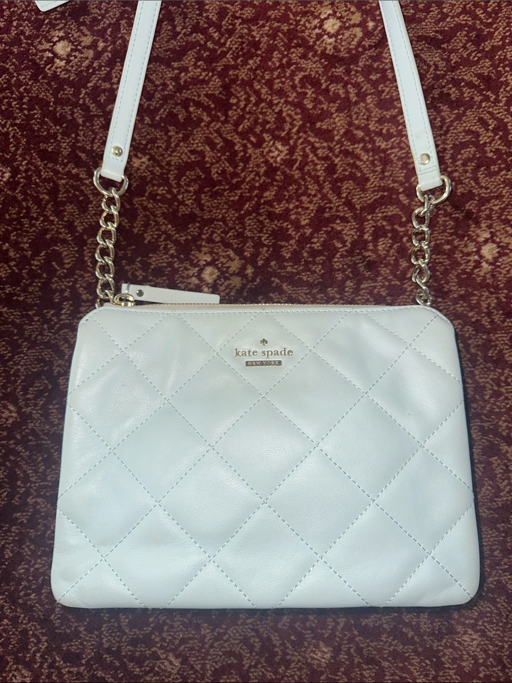 kate spade Baby Blue Quilted Leather Crossbody with Gold Hardware